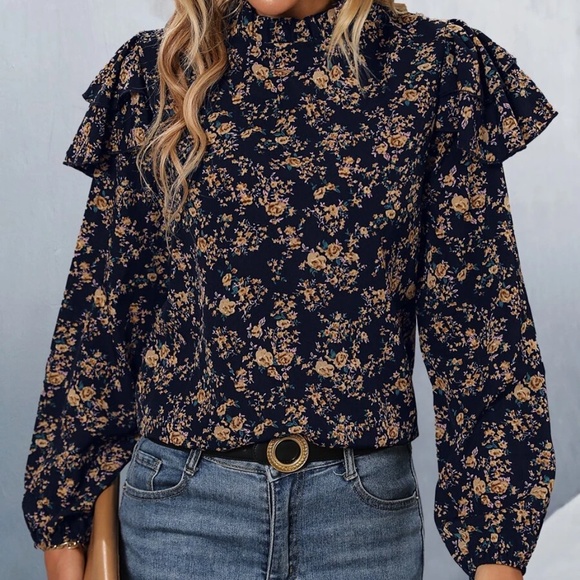 Boho Floral Print Ruffle Cottagecore Blouse - Picture 4 of 4